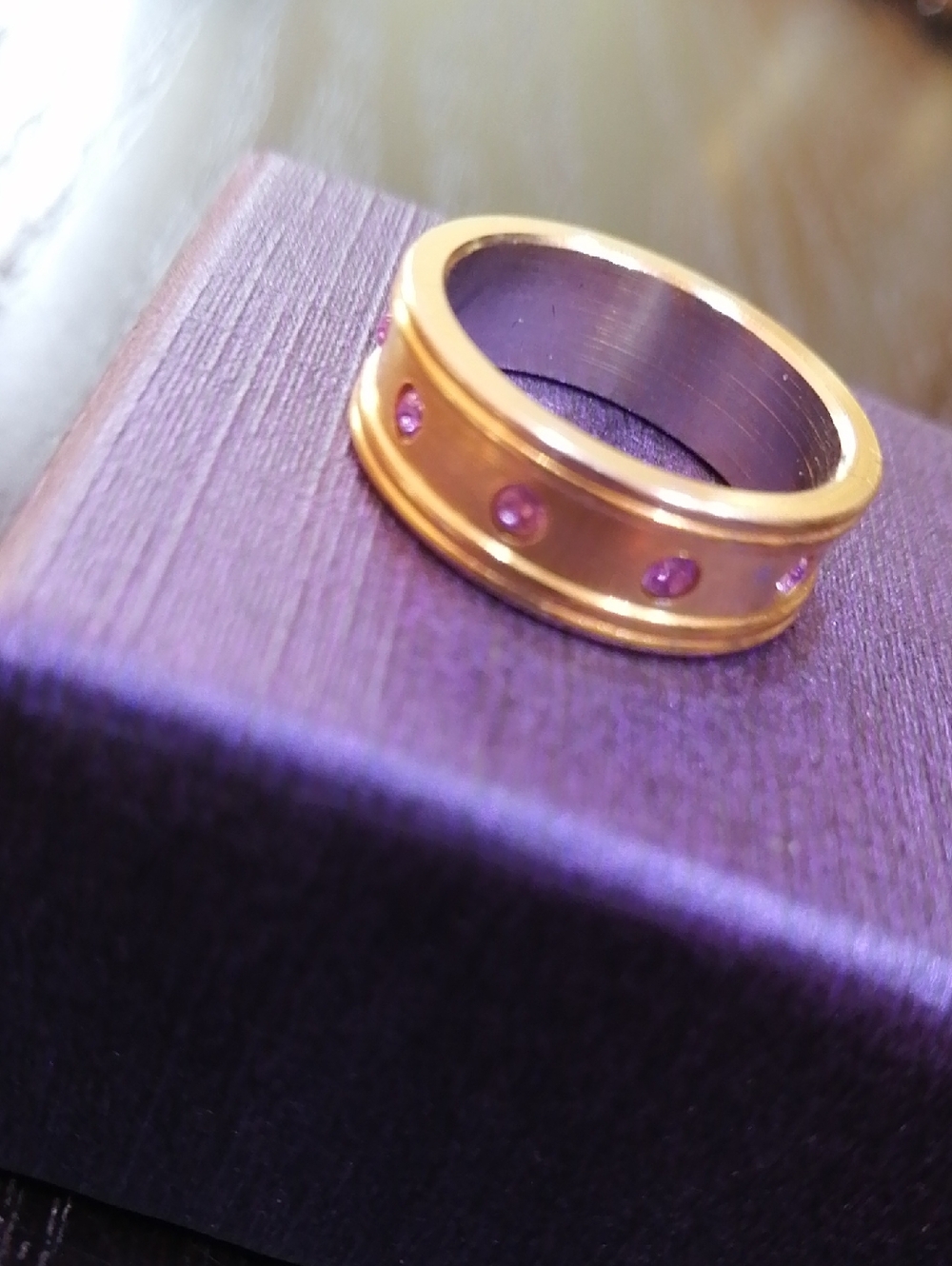 Light Lavender Crystals Wide Band Durable Pinky Ring Size 7
